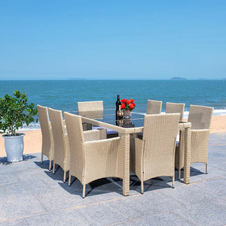 Virasat Moze Outdoor Patio Dining Set 8 Chairs and 1 Table (Beige)