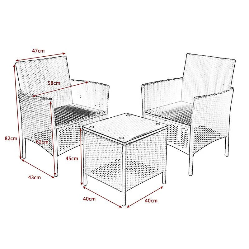 Virasat Outdoor Patio Seating Set 2 Chairs 1 Table Black-VIRASAT FURNITURE & FURNISHING