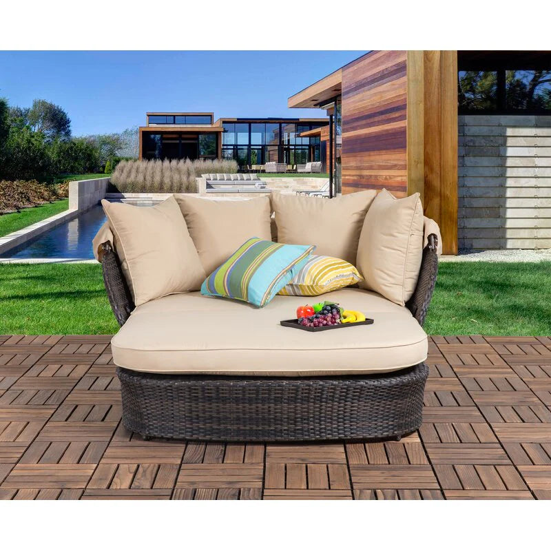 Virasat Outdoor Poolside Sunbed With Cushion Daybed (Brown)-VIRASAT FURNITURE & FURNISHING