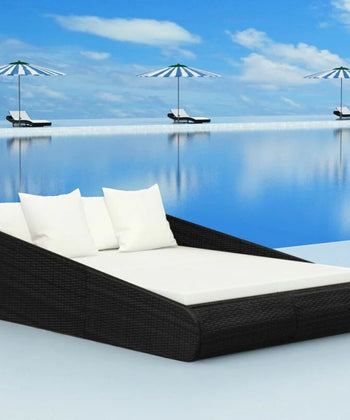 Virasat Outdoor Poolside Sunbed With Cushion Daybed (Black/Brown)-VIRASAT FURNITURE & FURNISHING