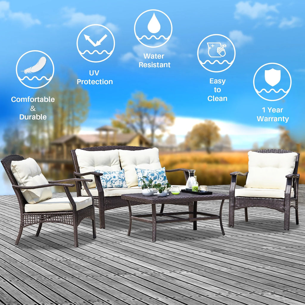 Virasat Outdoor Sofa Set 2 Seater, 2 Single Seater and 1 Center Table (Brown + Cream)-VIRASAT FURNITURE & FURNISHING