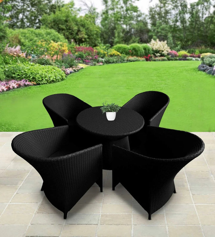 Virasat Daksh Outdoor Patio Seating Set 4 Chairs and 1 Table Set (Black)