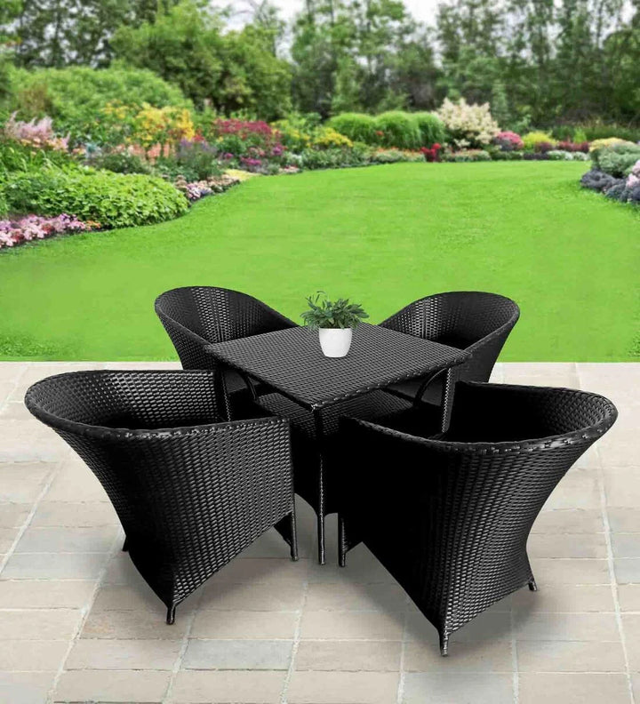 Virasat Unique Outdoor Patio Seating Set 4 Chairs and 1 Table Set (Black)