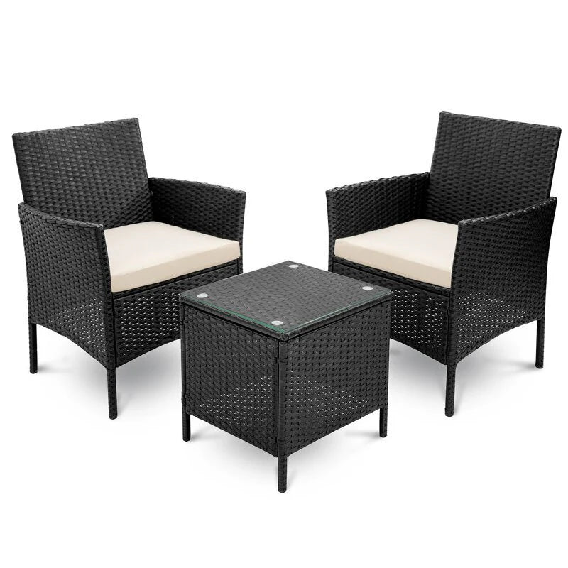 Virasat Outdoor Patio Seating Set 2 Chairs 1 Table Black-VIRASAT FURNITURE & FURNISHING