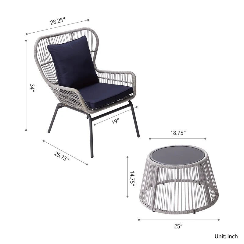 Virasat Outdoor Patio Seating Set 2 Chairs 1 Table Silver-VIRASAT FURNITURE & FURNISHING
