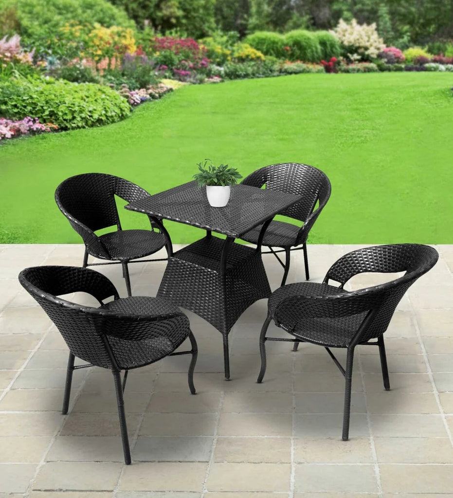 Virasat Outdoor Patio Seating Set 4 Chairs and 1 Table Set (Black)-VIRASAT FURNITURE & FURNISHING