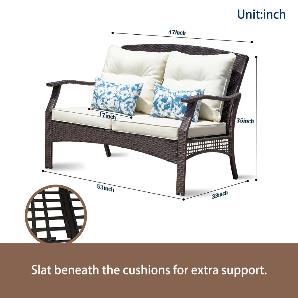 Virasat Outdoor Sofa Set 2 Seater, 2 Single Seater and 1 Center Table (Brown + Cream)-VIRASAT FURNITURE & FURNISHING