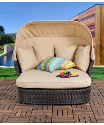 Virasat Outdoor Poolside Sunbed With Cushion Daybed (Brown)-VIRASAT FURNITURE & FURNISHING