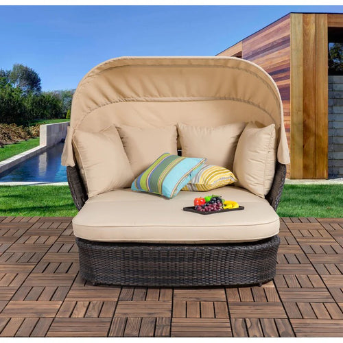 Virasat Outdoor Poolside Sunbed With Cushion Daybed (Brown)-VIRASAT FURNITURE & FURNISHING