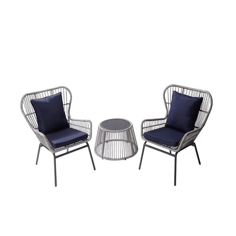 Virasat Outdoor Patio Seating Set 2 Chairs 1 Table Silver-VIRASAT FURNITURE & FURNISHING