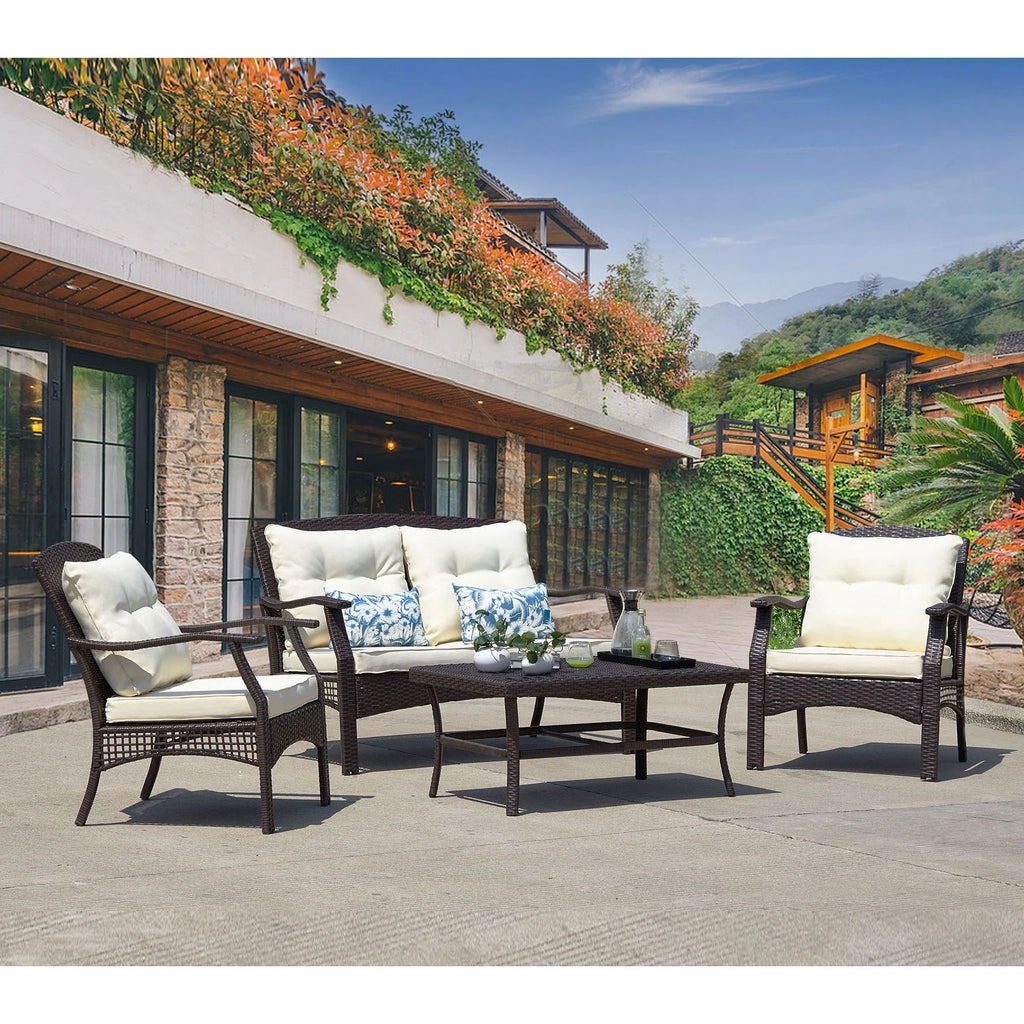 Virasat Outdoor Sofa Set 2 Seater, 2 Single Seater and 1 Center Table (Brown + Cream)-VIRASAT FURNITURE & FURNISHING