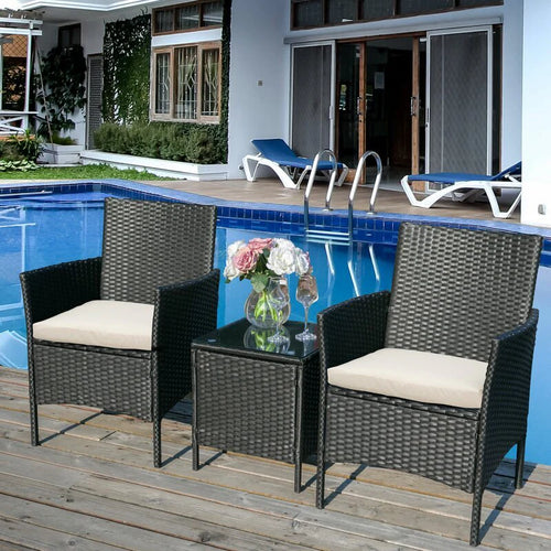 Virasat Outdoor Patio Seating Set 2 Chairs 1 Table Black-VIRASAT FURNITURE & FURNISHING