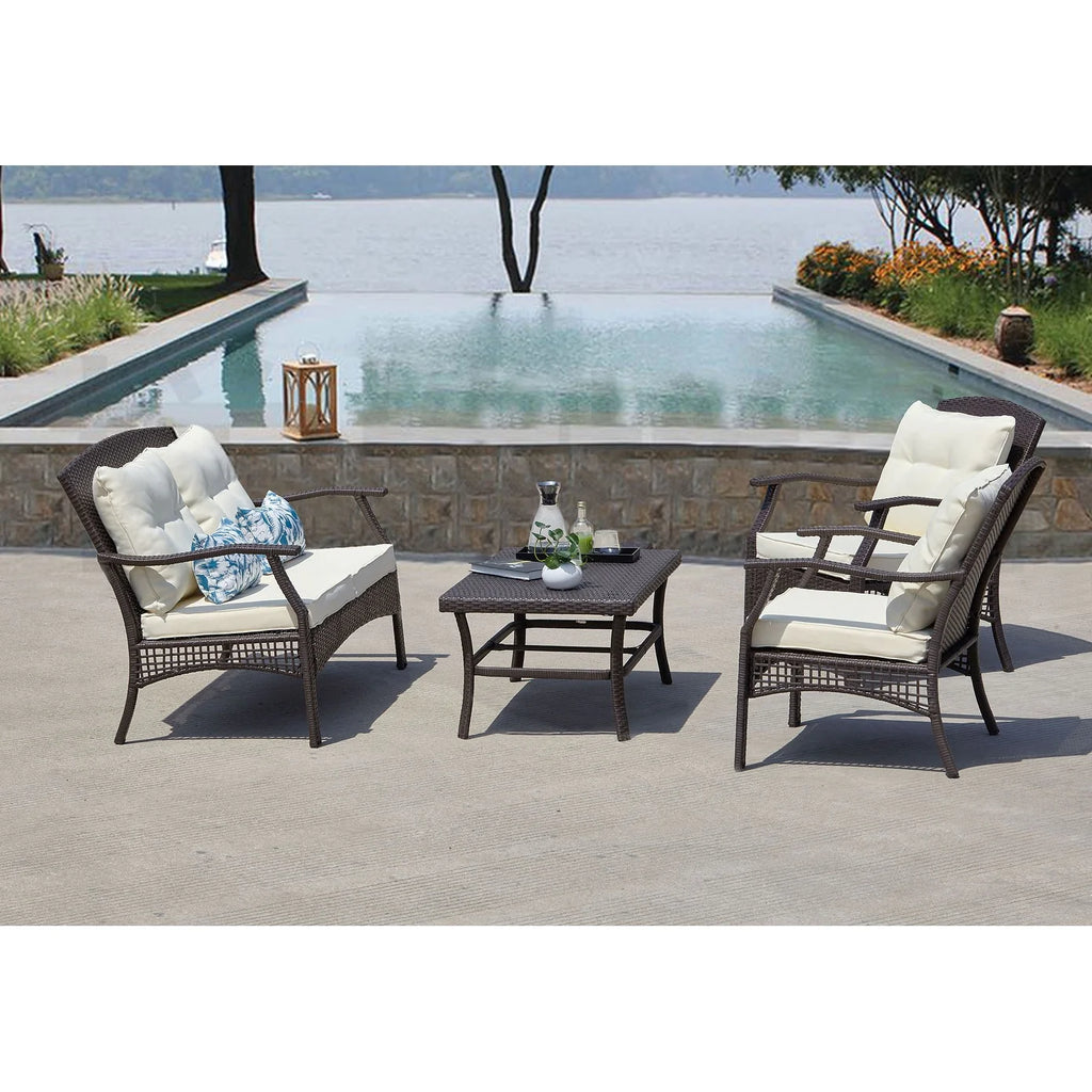Virasat Outdoor Sofa Set 2 Seater, 2 Single Seater and 1 Center Table (Brown + Cream)-VIRASAT FURNITURE & FURNISHING