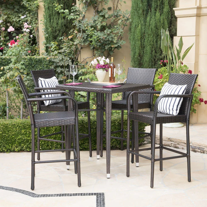 Virasat Billy Outdoor Patio Bar Sets 4 Chairs and 1 Table (Brown)