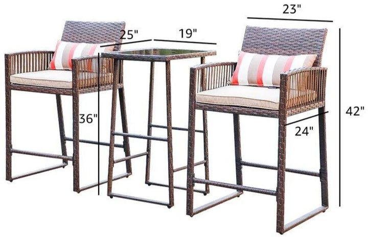 Virasat Florentino Outdoor Patio Bar Sets 2 Chairs and 1 Table (Brown)