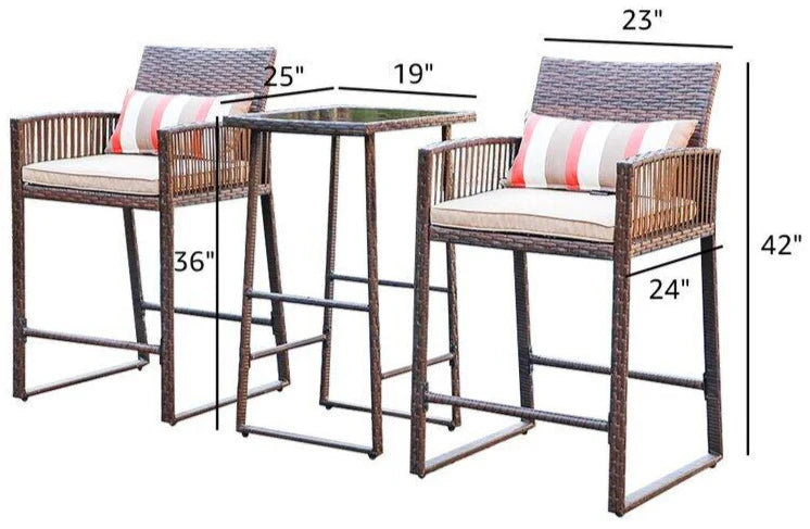 Virasat Outdoor Patio Bar Sets 2 Chairs and 1 Table (Brown)-VIRASAT FURNITURE & FURNISHING