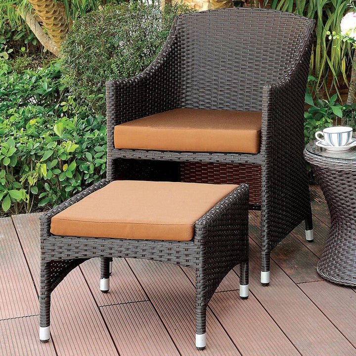 Virasat Ava Outdoor Patio Seating Set 2 Chairs 2 Ottoman and Table Set (Dark Brown)