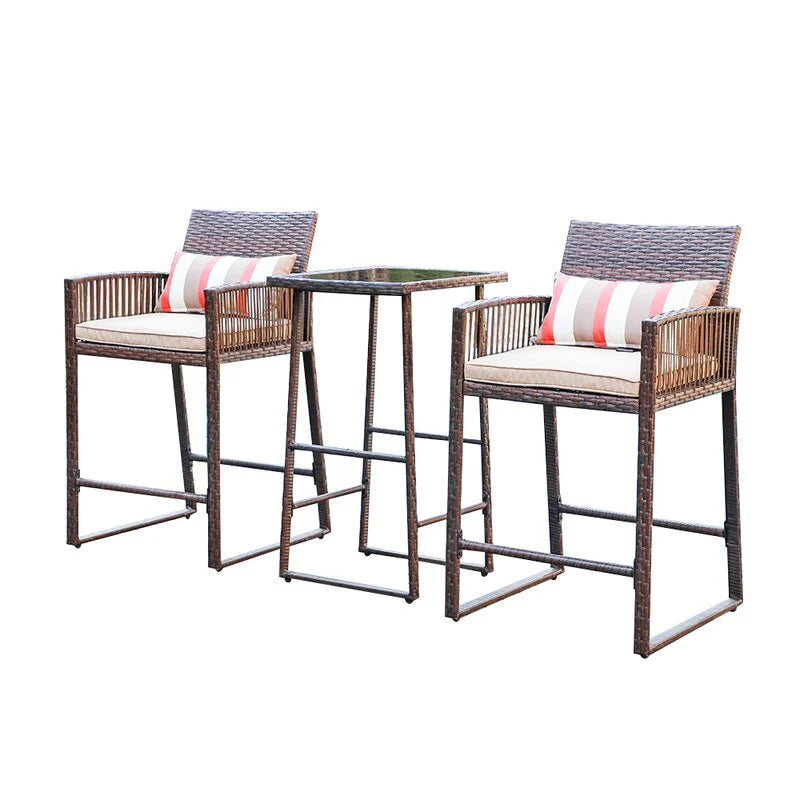 Virasat Outdoor Patio Bar Sets 2 Chairs and 1 Table (Brown)-VIRASAT FURNITURE & FURNISHING
