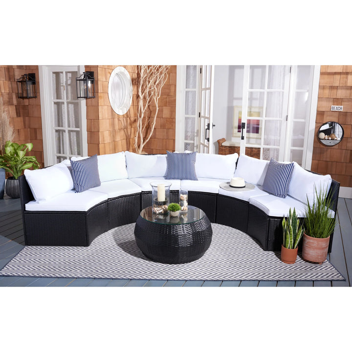 Virasat Melchiorre Outdoor Sofa Set 6 Seater and 1 Center Table (Black+white)