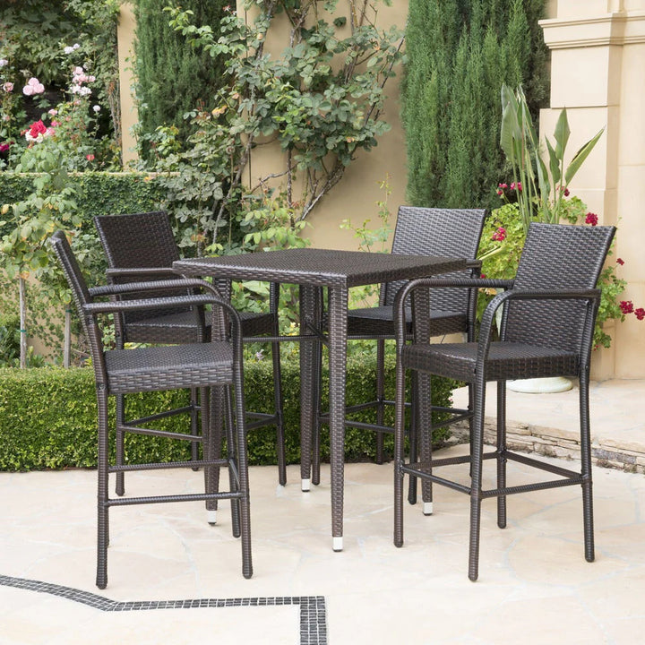 Virasat Billy Outdoor Patio Bar Sets 4 Chairs and 1 Table (Brown)