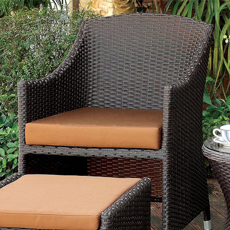 Virasat Ava Outdoor Patio Seating Set 2 Chairs 2 Ottoman and Table Set (Dark Brown)