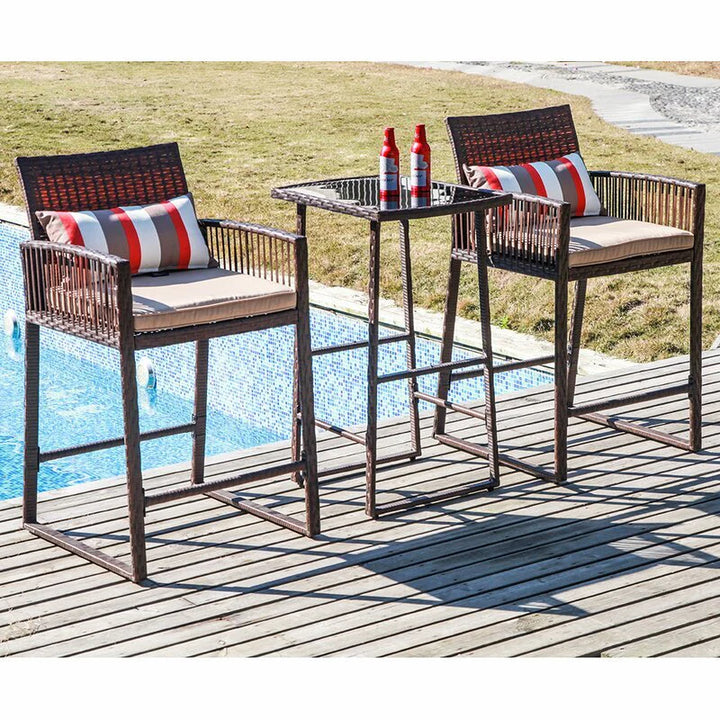 Virasat Florentino Outdoor Patio Bar Sets 2 Chairs and 1 Table (Brown)