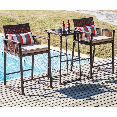 Virasat Outdoor Patio Bar Sets 2 Chairs and 1 Table (Brown)-VIRASAT FURNITURE & FURNISHING