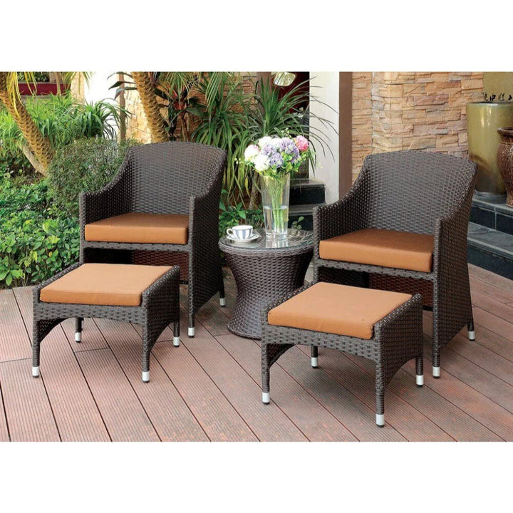 Virasat Ava Outdoor Patio Seating Set 2 Chairs 2 Ottoman and Table Set (Dark Brown)