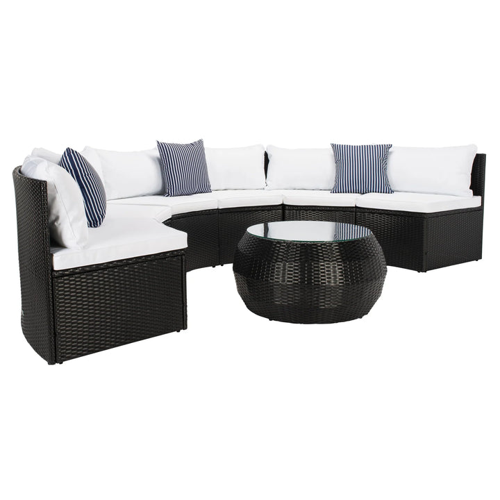 Virasat Melchiorre Outdoor Sofa Set 6 Seater and 1 Center Table (Black+white)