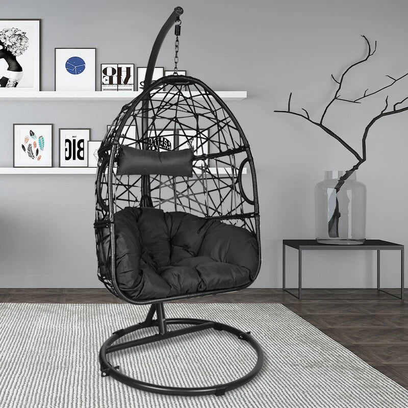 Virasat Single Seater Hanging Swing With Stand For Balcony , Garden Swing (Black)-VIRASAT FURNITURE & FURNISHING
