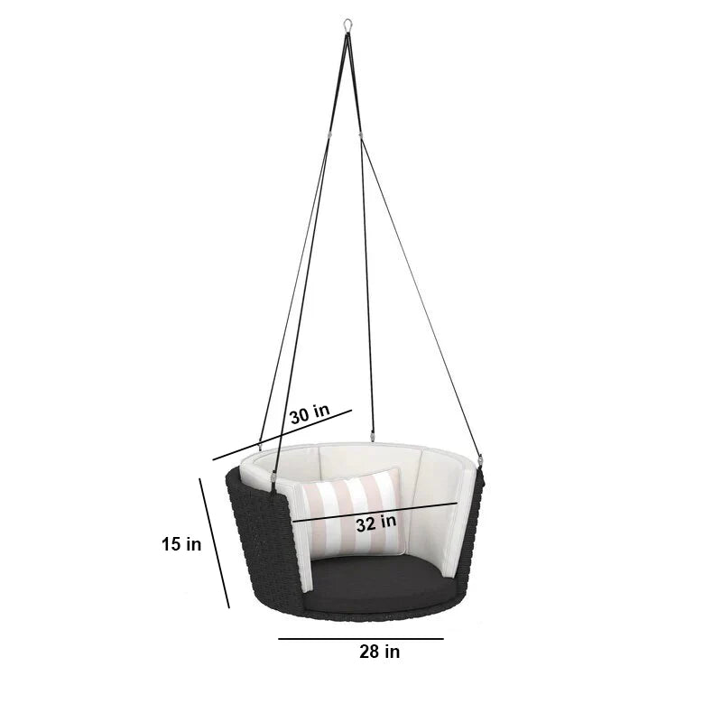 VIRASAT FURNITURE LEONE SINGLE SEATER HANGING SWING WITHOUT STAND FOR BALCONY & GARDEN SWING (BLACK)