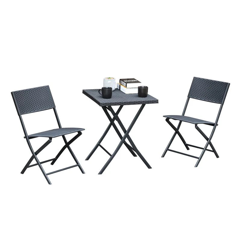 Virasat Ahou Outdoor Patio Seating Set 2 Chairs and 1 Table Set (Black)