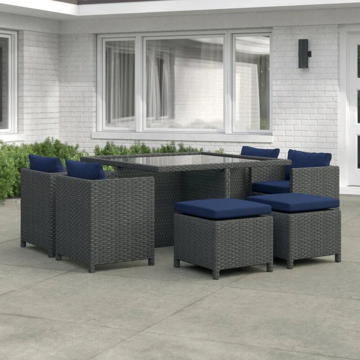 Virasat Teodoro Outdoor Patio Dining Set 4 Chairs, 4 Ottoman and 1 Table (﻿Grey)