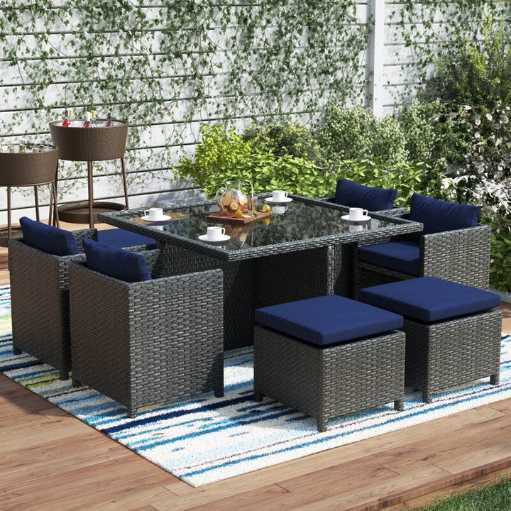 Virasat Teodoro Outdoor Patio Dining Set 4 Chairs, 4 Ottoman and 1 Table (﻿Grey)