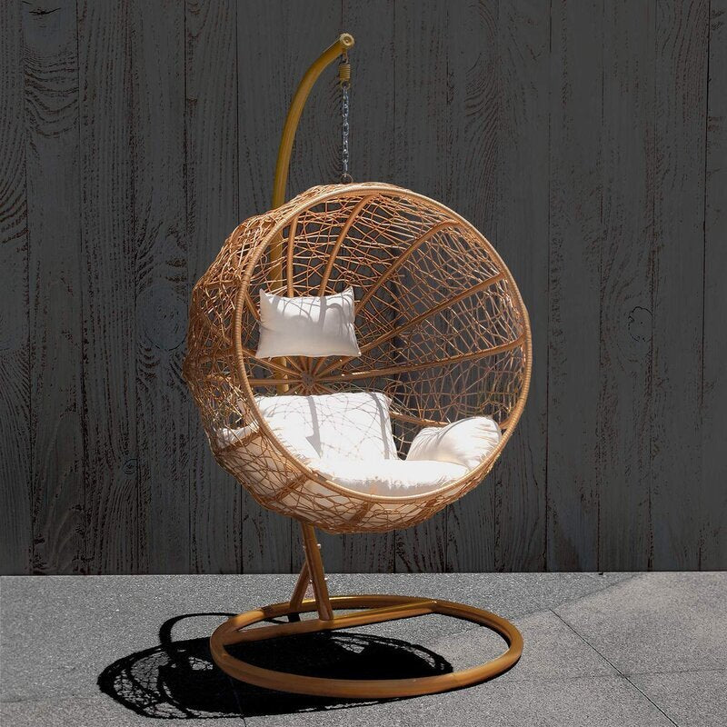Virasat Single Seater Hanging Swing With Stand For Balcony, Garden Swing (Honey)-VIRASAT FURNITURE & FURNISHING