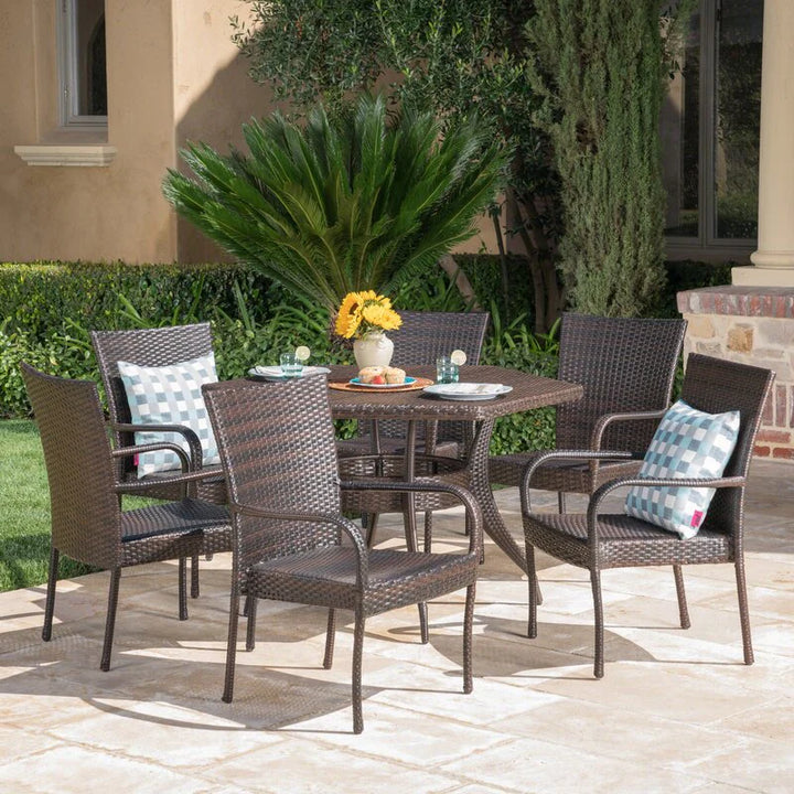 Virasat Esposito Outdoor Patio Dining Set 6 Chairs and 1 Table (Brown)