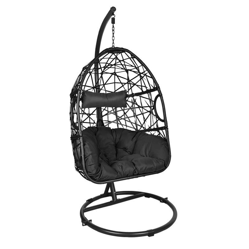 Virasat Single Seater Hanging Swing With Stand For Balcony , Garden Swing (Black)-VIRASAT FURNITURE & FURNISHING