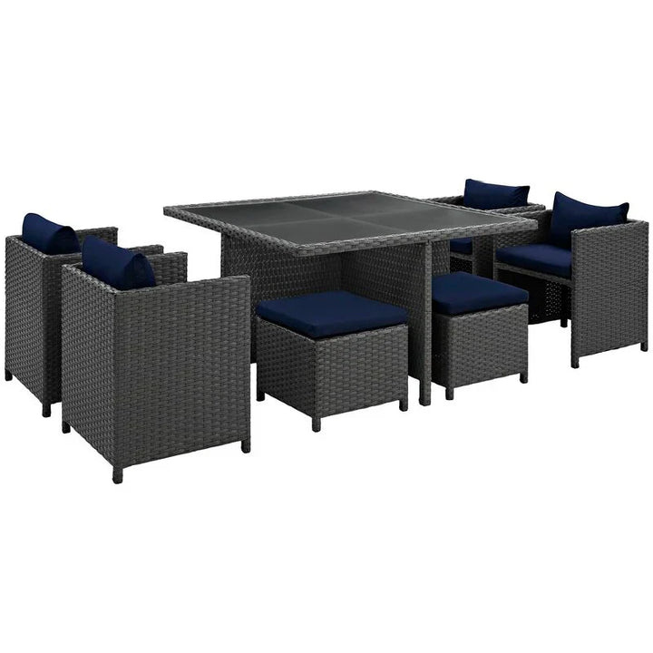 Virasat Teodoro Outdoor Patio Dining Set 4 Chairs, 4 Ottoman and 1 Table (﻿Grey)