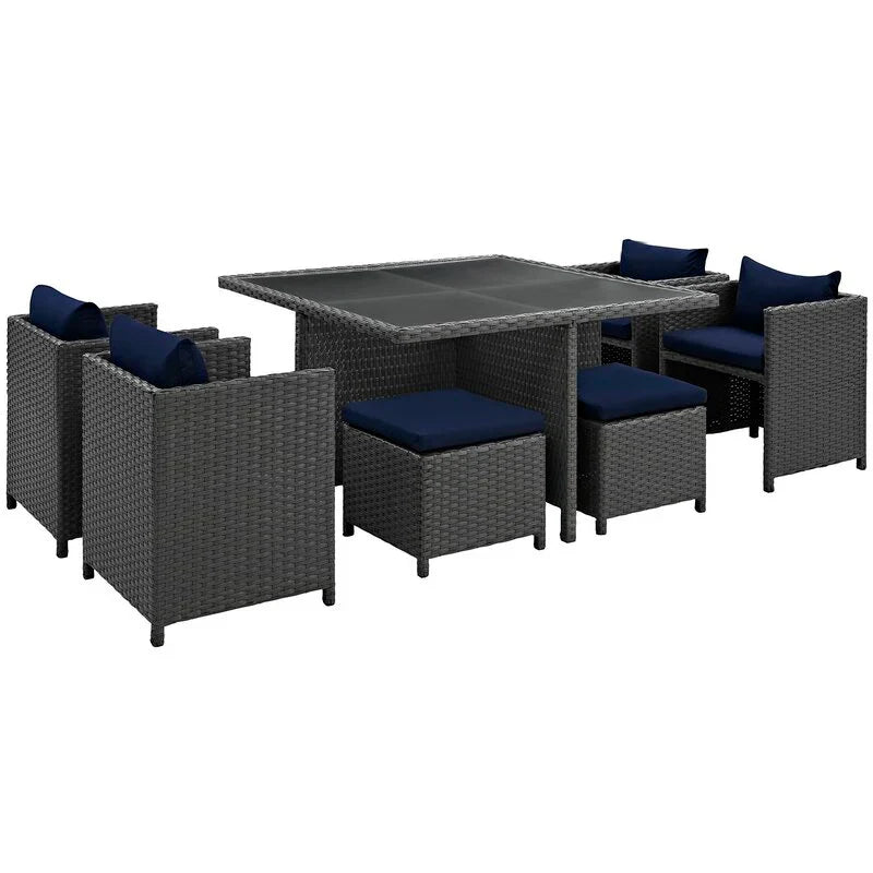 Virasat Outdoor Patio Dining Set 4 Chairs, 4 Ottoman and 1 Table (Grey)-VIRASAT FURNITURE & FURNISHING