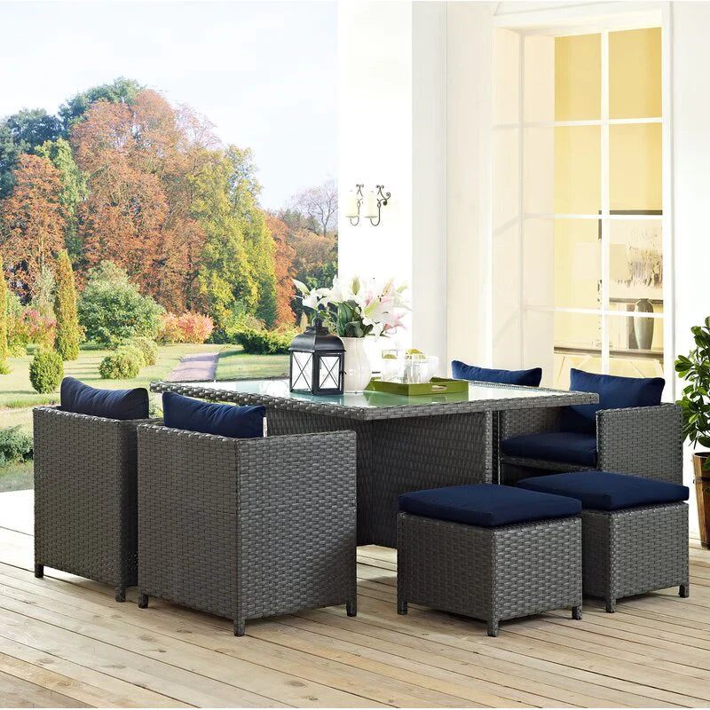 Virasat Outdoor Patio Dining Set 4 Chairs, 4 Ottoman and 1 Table (Grey)-VIRASAT FURNITURE & FURNISHING