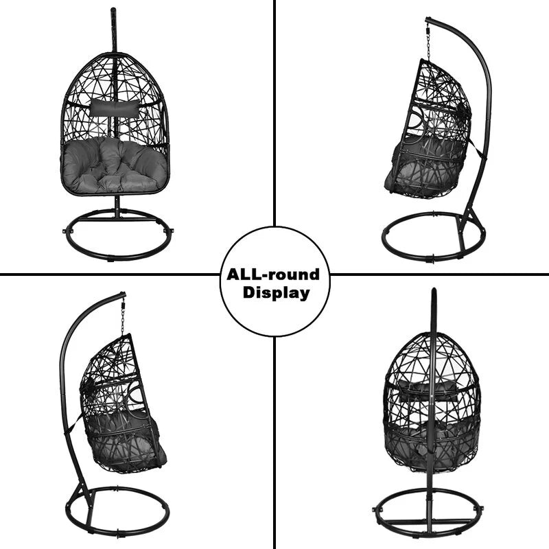Virasat Single Seater Hanging Swing With Stand For Balcony , Garden Swing (Black)-VIRASAT FURNITURE & FURNISHING