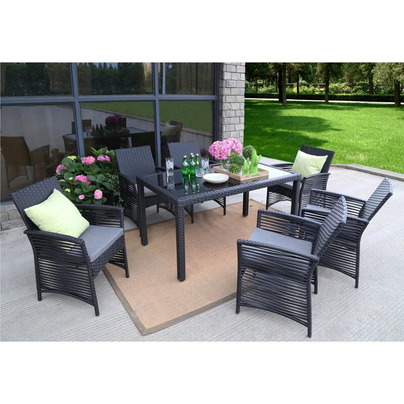 Virasat Palermo Outdoor Patio Dining Set 6 Chairs and 1 Table (Black)