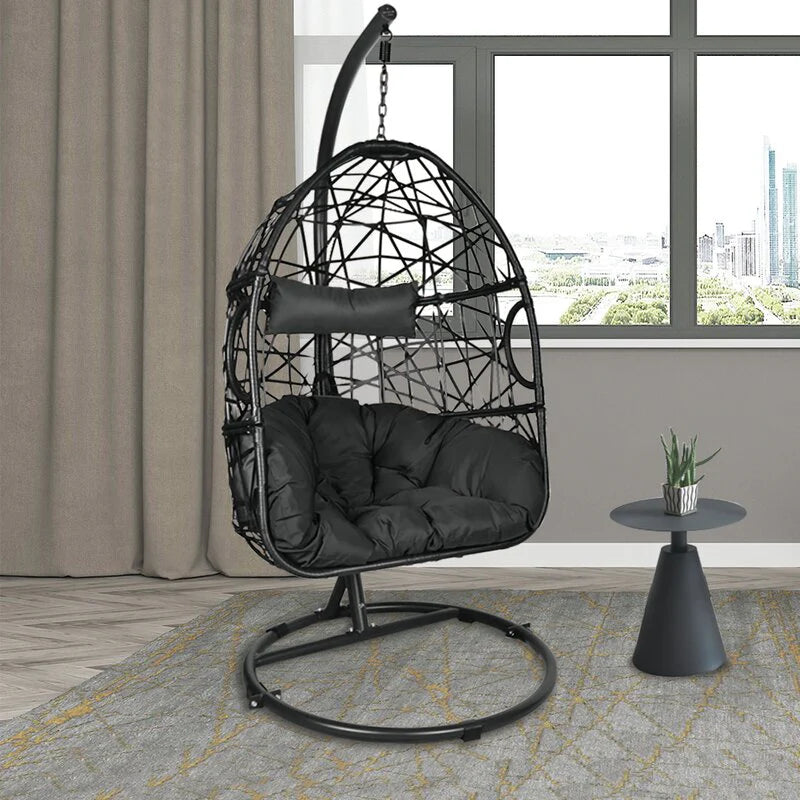 Virasat Single Seater Hanging Swing With Stand For Balcony , Garden Swing (Black)-VIRASAT FURNITURE & FURNISHING
