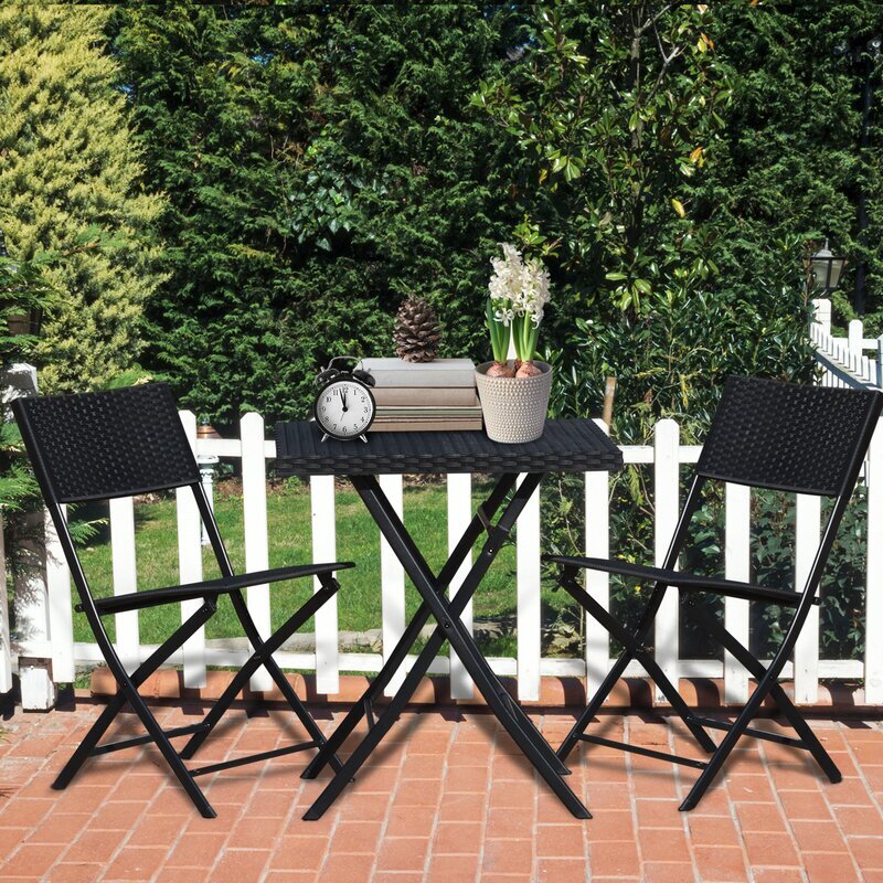 Virasat Outdoor Patio Seating Set 2 Chairs 1 Table Set Black-VIRASAT FURNITURE & FURNISHING
