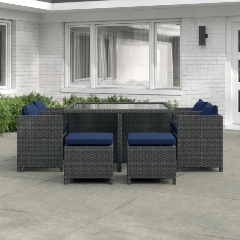 Virasat Teodoro Outdoor Patio Dining Set 4 Chairs, 4 Ottoman and 1 Table (﻿Grey)