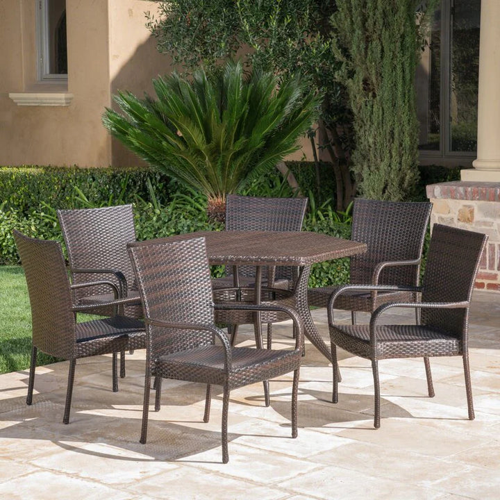 Virasat Esposito Outdoor Patio Dining Set 6 Chairs and 1 Table (Brown)