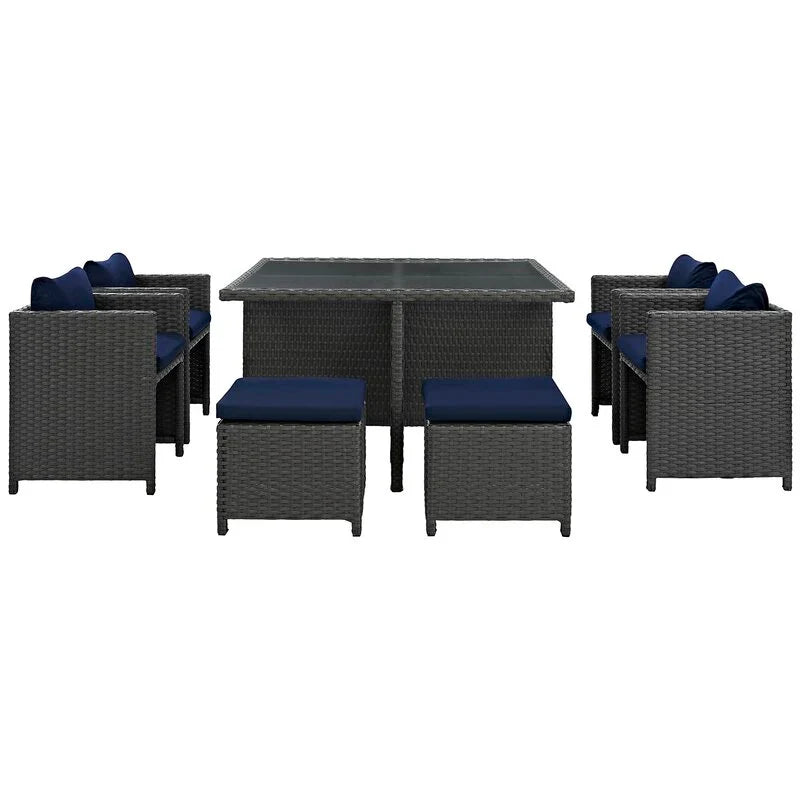 Virasat Teodoro Outdoor Patio Dining Set 4 Chairs, 4 Ottoman and 1 Table (﻿Grey)