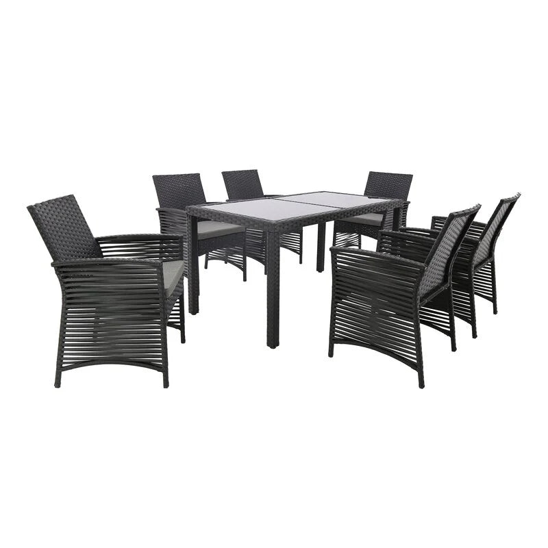 Virasat Outdoor Patio Dining Set 6 Chairs and 1 Table (Black)-VIRASAT FURNITURE & FURNISHING
