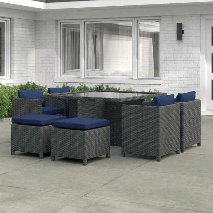 Virasat Teodoro Outdoor Patio Dining Set 4 Chairs, 4 Ottoman and 1 Table (﻿Grey)