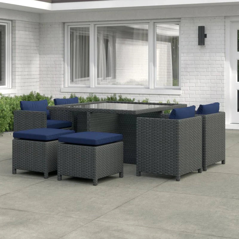 Virasat Outdoor Patio Dining Set 4 Chairs, 4 Ottoman and 1 Table (Grey)-VIRASAT FURNITURE & FURNISHING